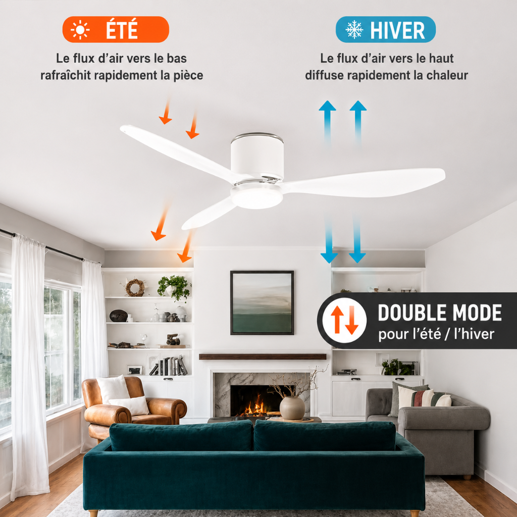 Ventilateur de Plafond Plafonnier Ultra-Silencieux avec LED - Modèle Vento