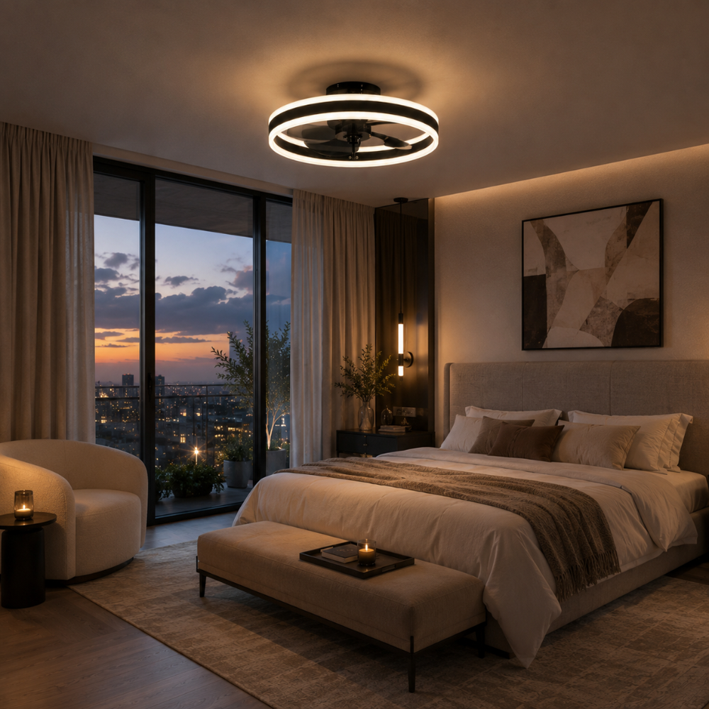 Plafonnier ventilateur Estelle ultra-slim LED, rendu design