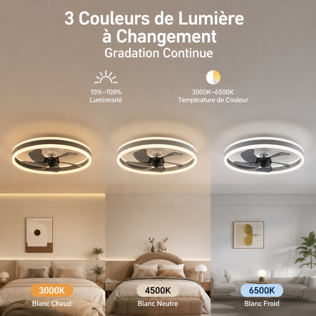 Plafonnier Ventilateur de Plafond Ultra-Slim avec LED — Modèle Estelle