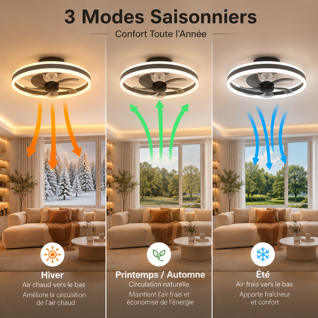 Plafonnier Ventilateur de Plafond Ultra-Slim avec LED — Modèle Estelle