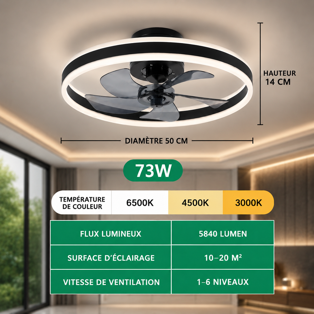 Plafonnier ventilateur Estelle ultra-slim LED, détail design