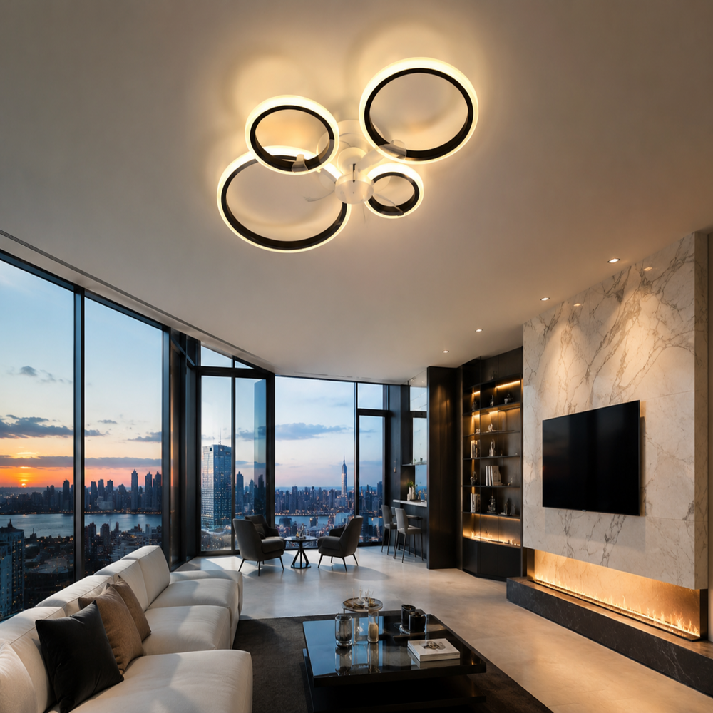 Ventilateur de plafond Meltem LED géométrique, rendu design