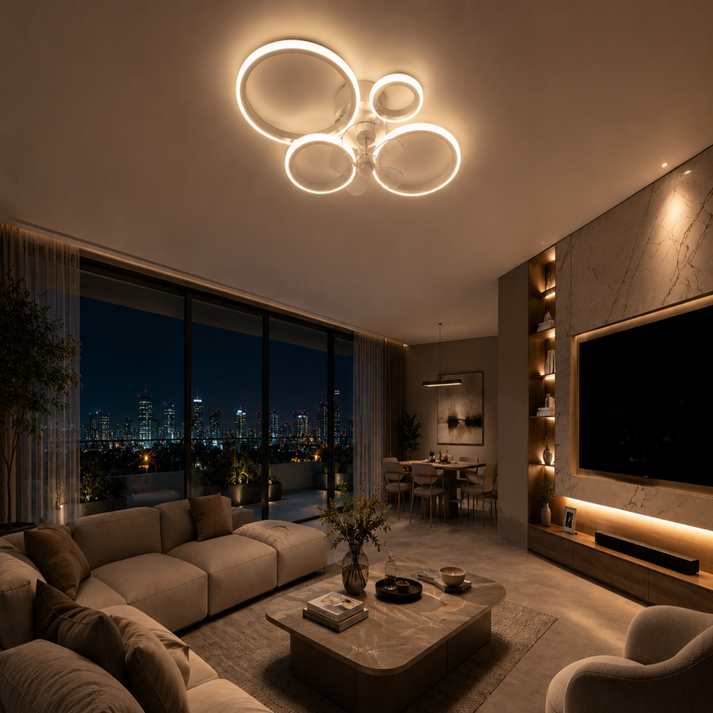 Ventilateur de plafond Meltem LED géométrique, détail design