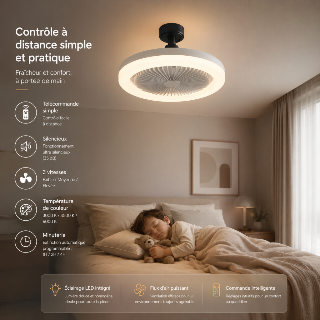Ampoule Ventilateur de Plafond LED Ultra-Silencieuse 3-en-1 — Modèle Levanto