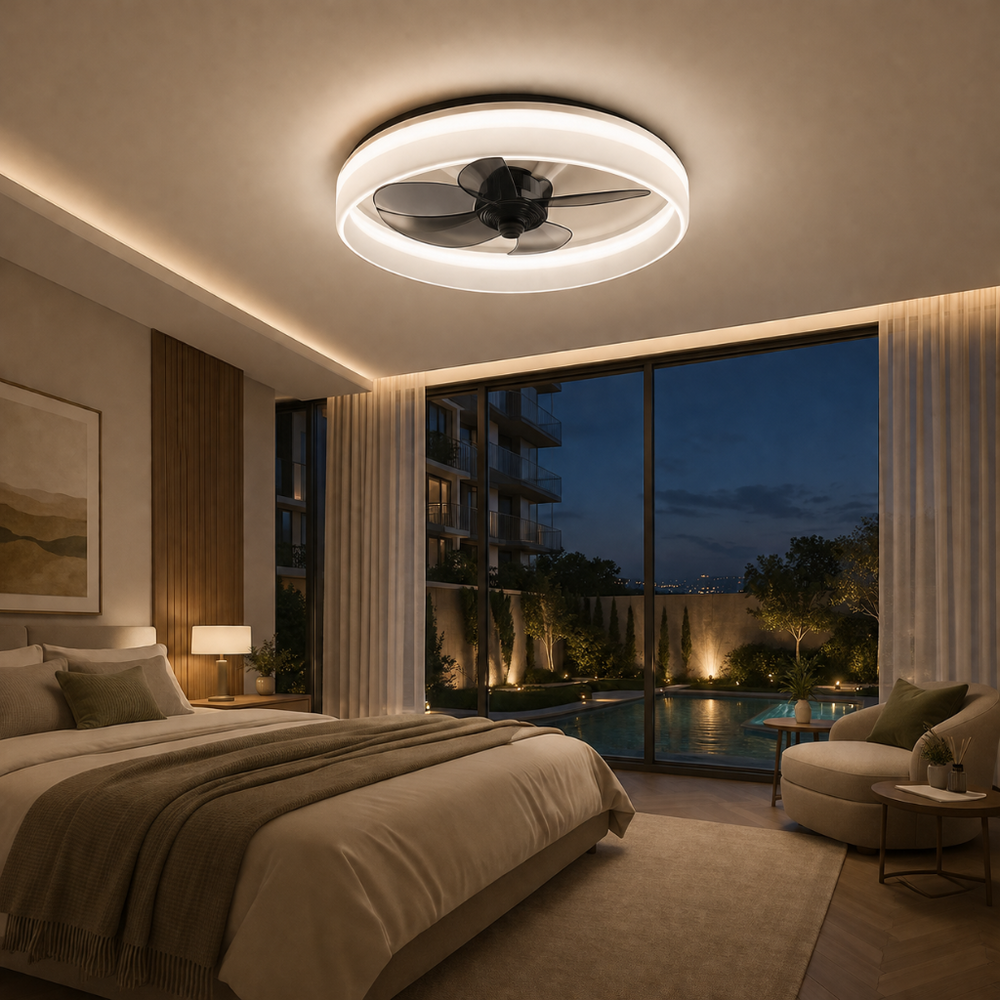 Ventilateur de plafond Foehn ultra-slim LED, vue d'ambiance