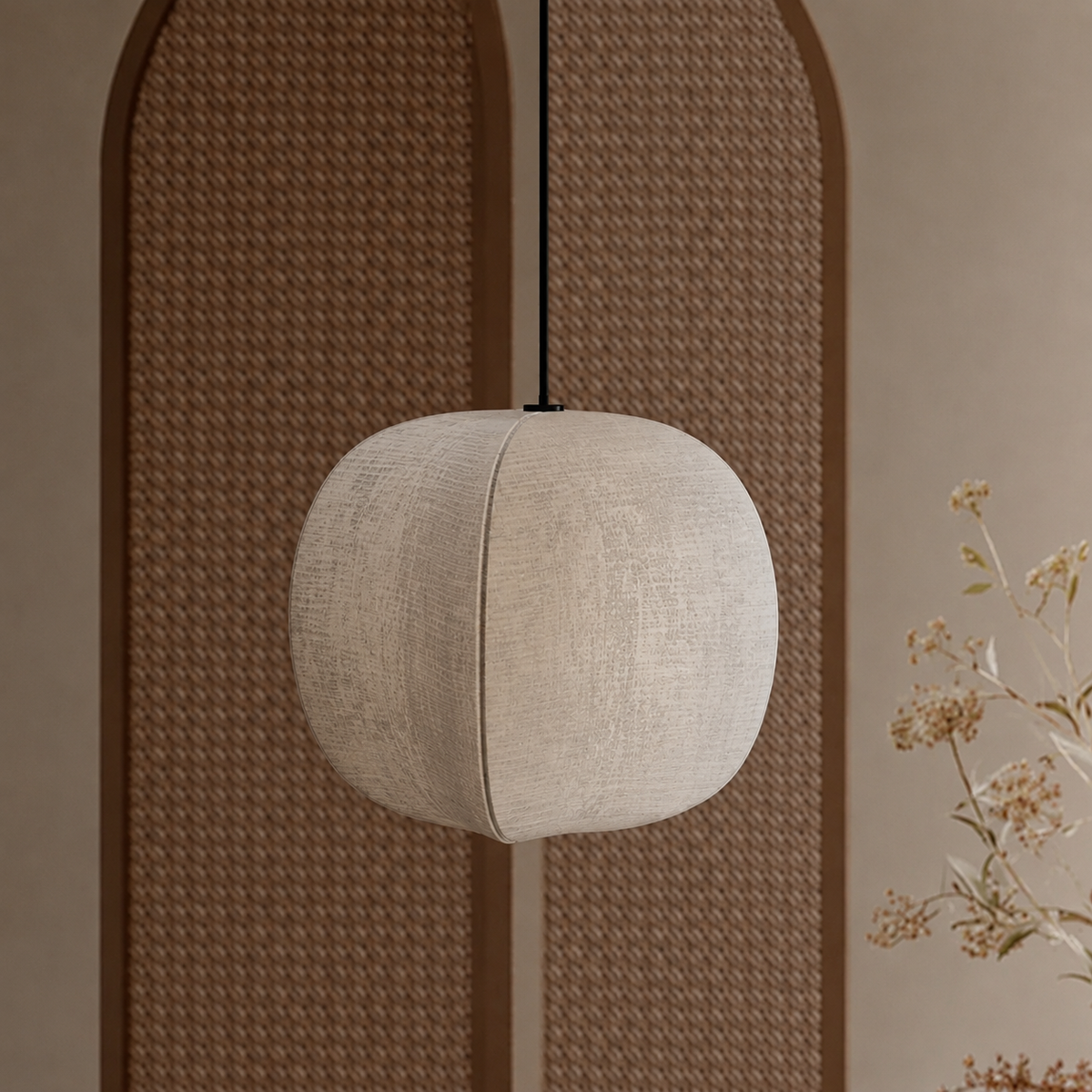 Suspension japonaise zen en tissu organique, lanterne Wabi-Sabi