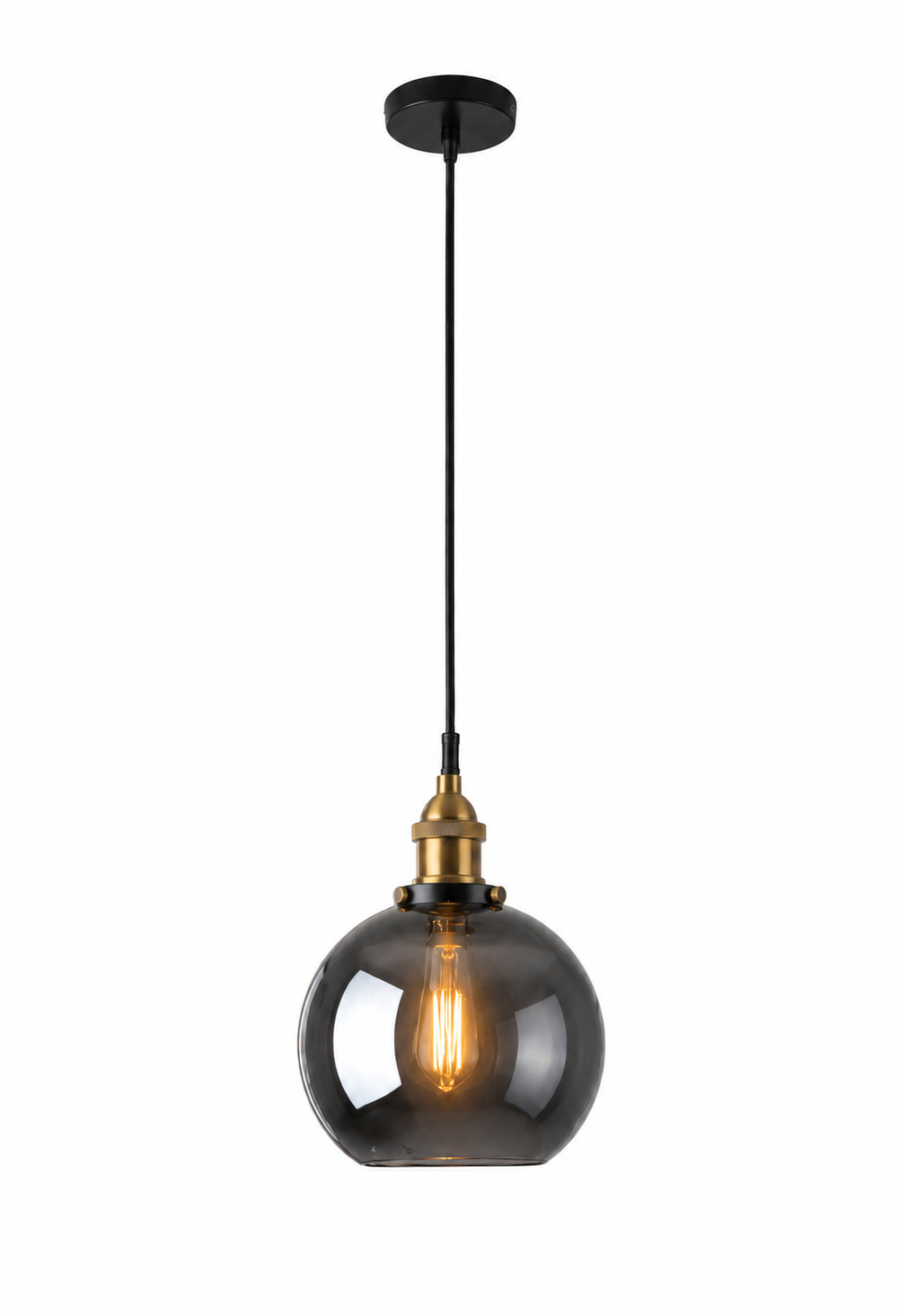 Suspension boule verre fumé et laiton — détail