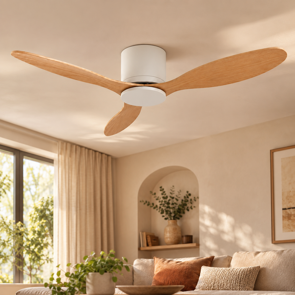 Ventilateur de plafond Axiolog bois naturel, rendu design