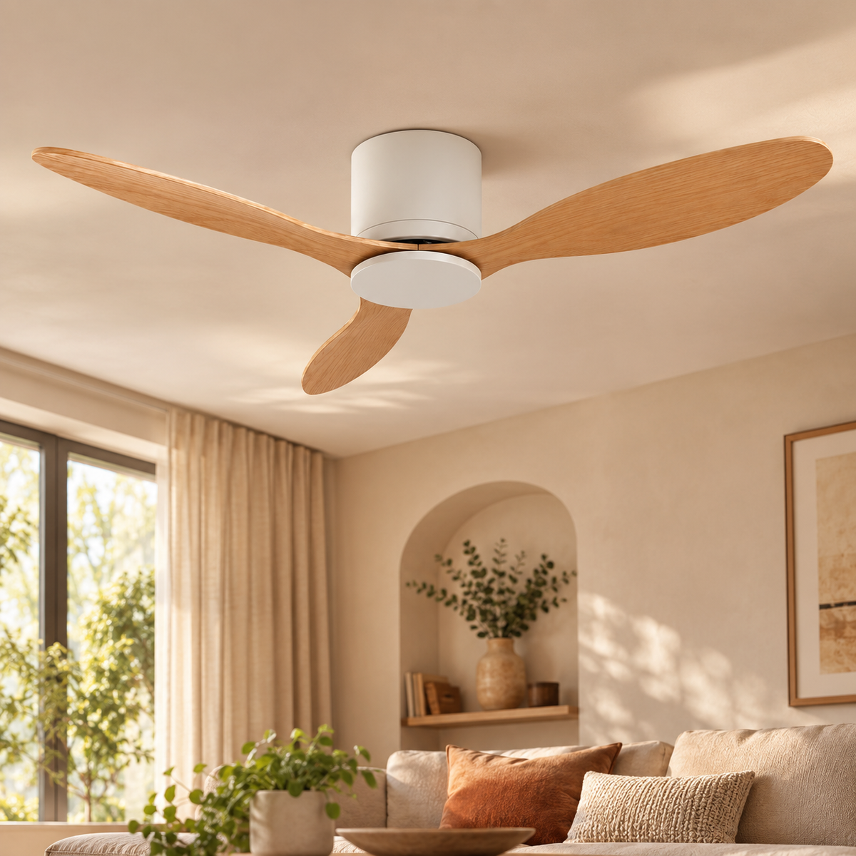 Ventilateur de plafond Axiolog bois naturel, rendu design