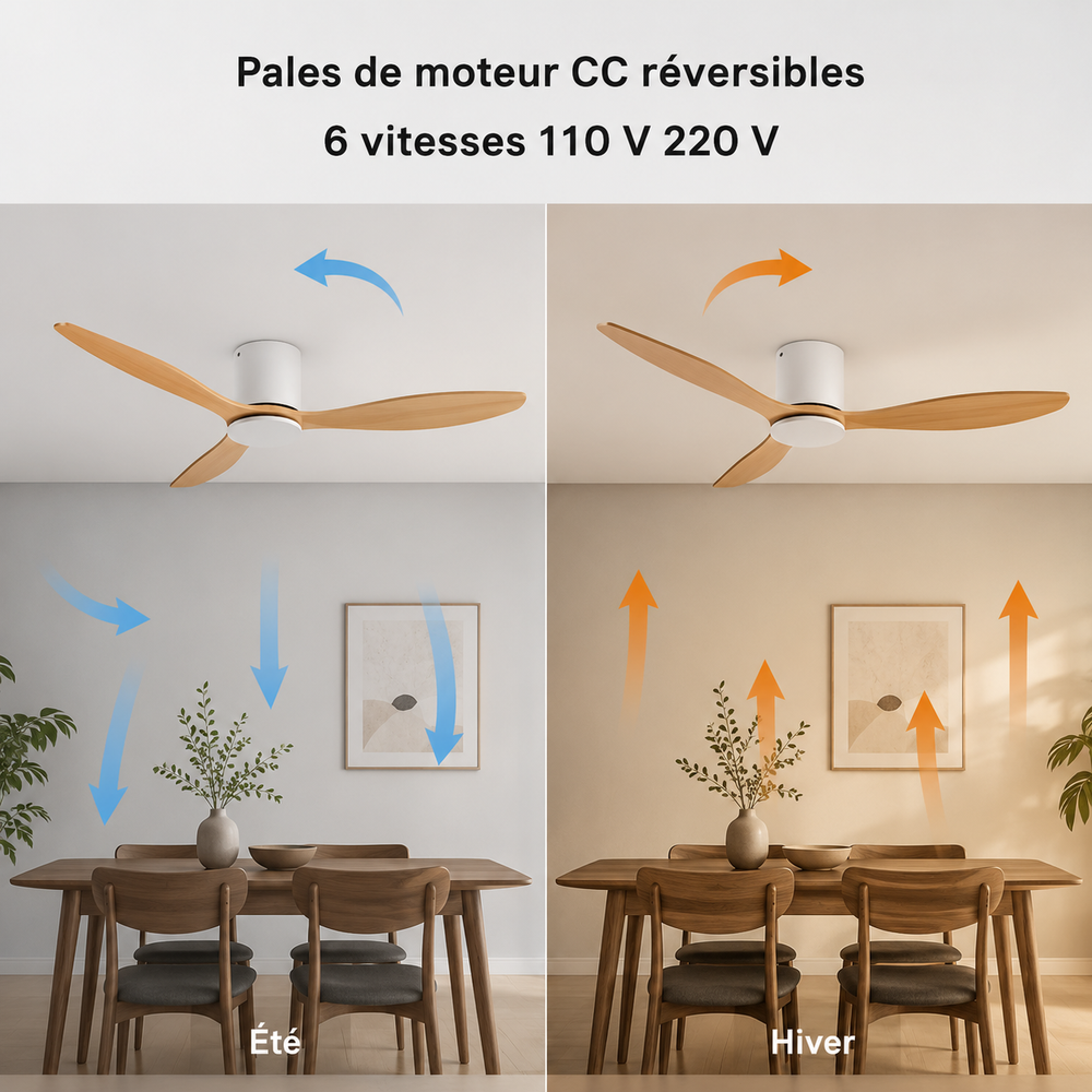 Ventilateur de plafond Axiolog bois naturel, ambiance intérieure