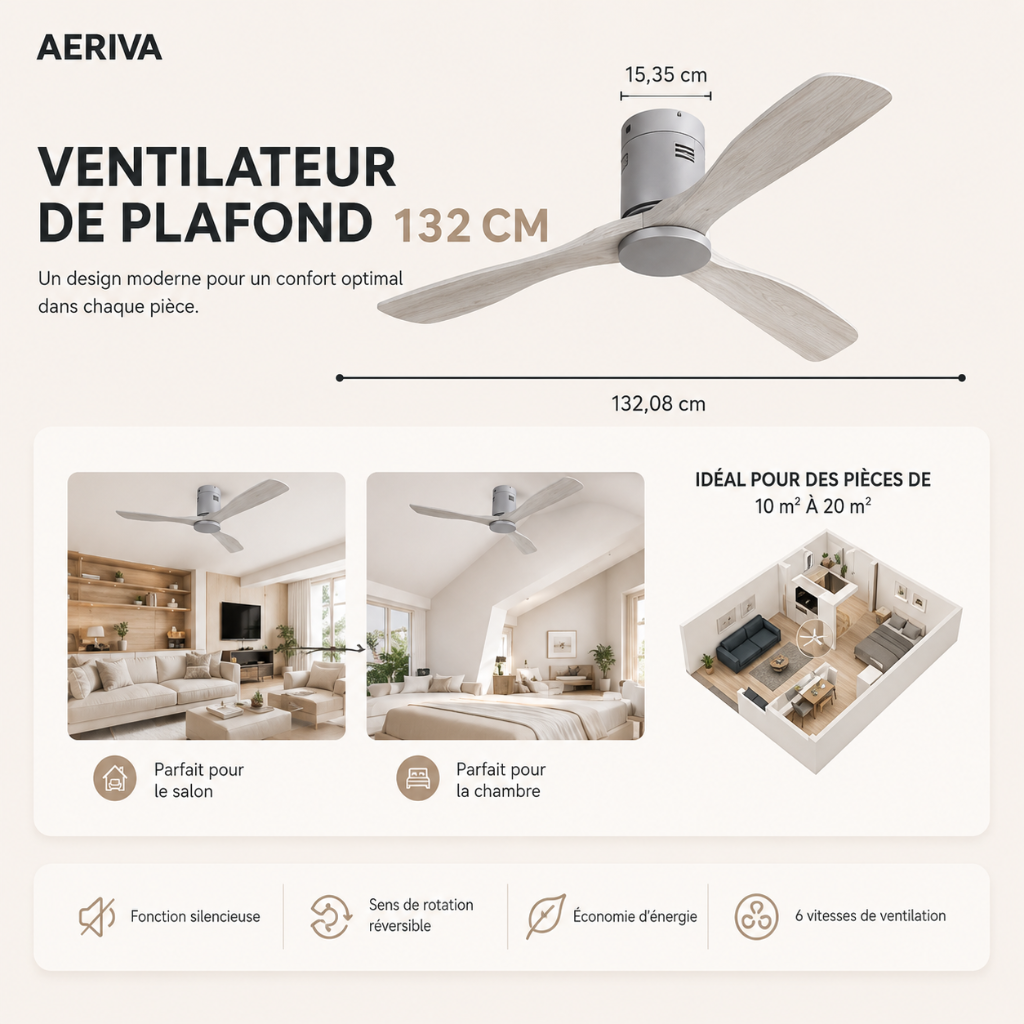 Ventilateur de Plafond Design Contemporain & Fluide - Modèle Calan