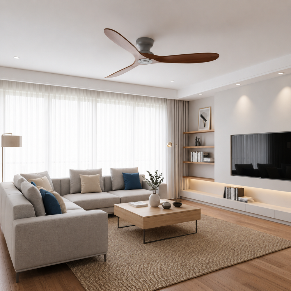 Ventilateur de plafond Vida bois sombre, rendu design