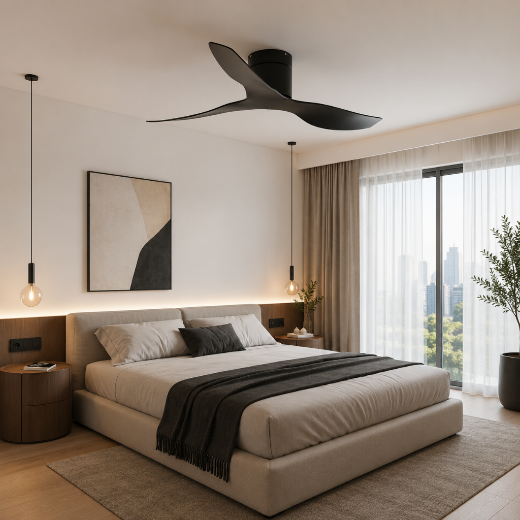 Ventilateur de Plafond Ultra-Plat en Bois Sombre – Modèle Vergo