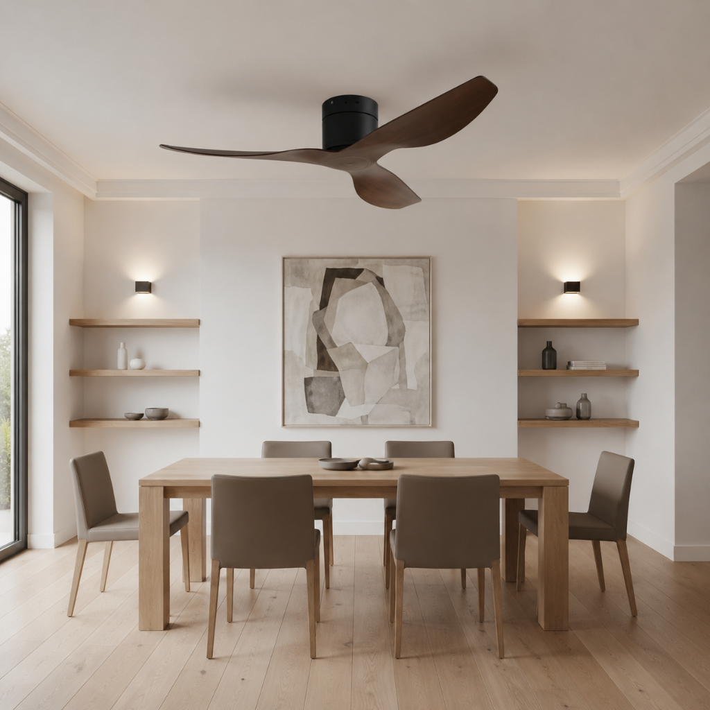 Ventilateur de Plafond Ultra-Plat en Bois Sombre – Modèle Vergo