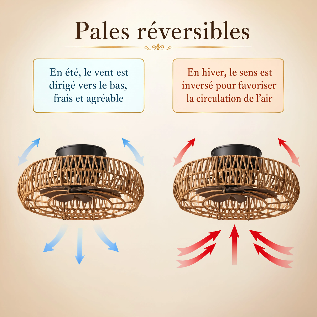 Plafonnier Ventilateur de Plafond Rétro en Corde de Chanvre — Modèle Riviera