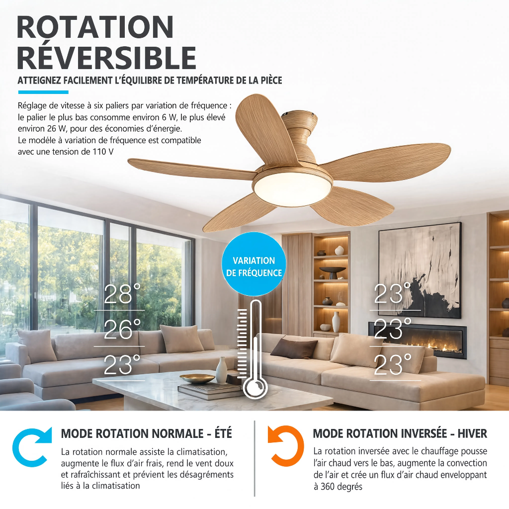 Ventilateur de Plafond Design en Bois Clair avec LED - Modèle Bora