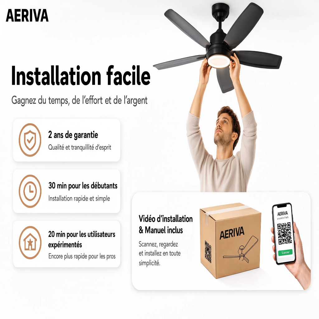 Ventilateur de Plafond Design Moderne & Épuré - Modèle Helixir