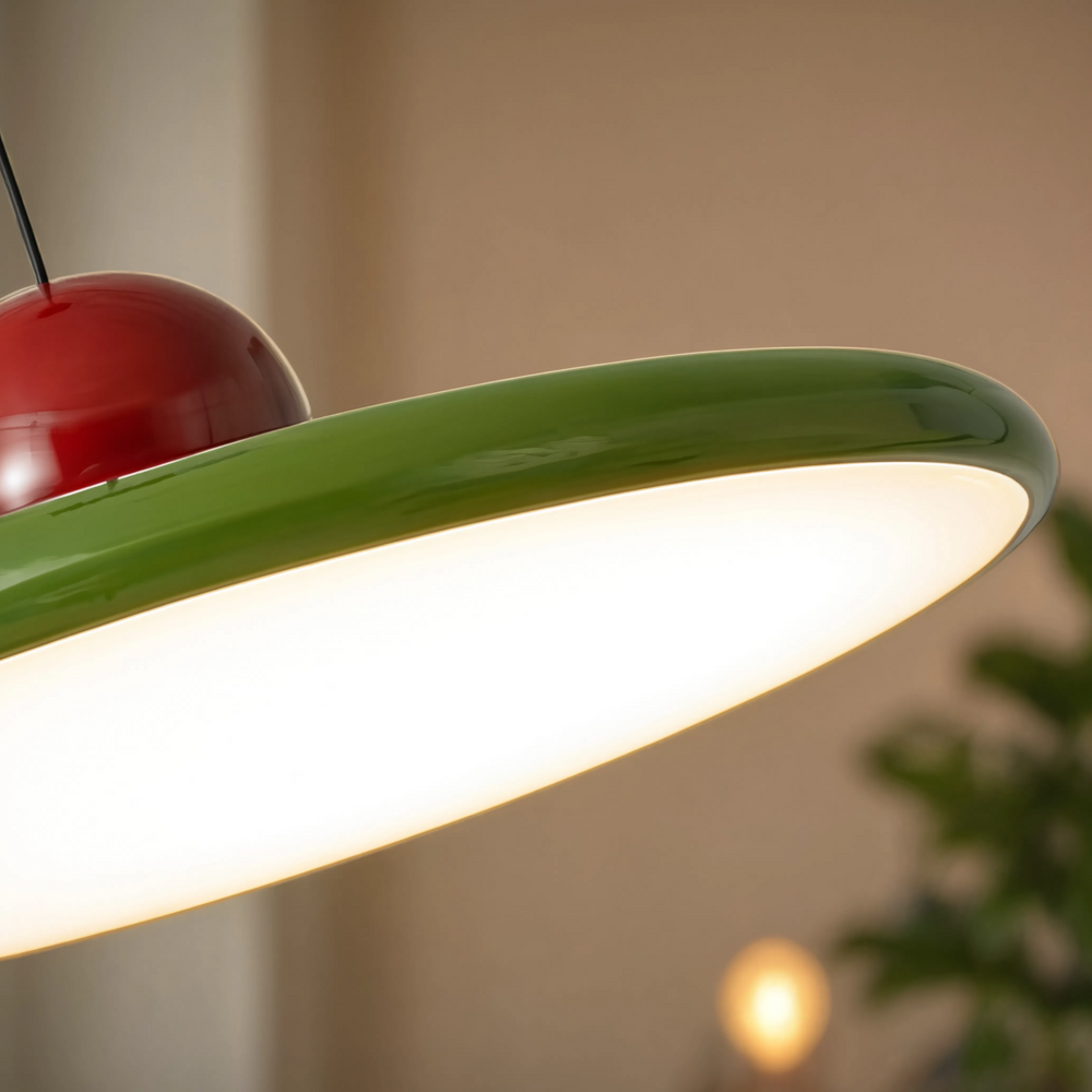 Suspension métal laqué vert en situation, nouveau décor