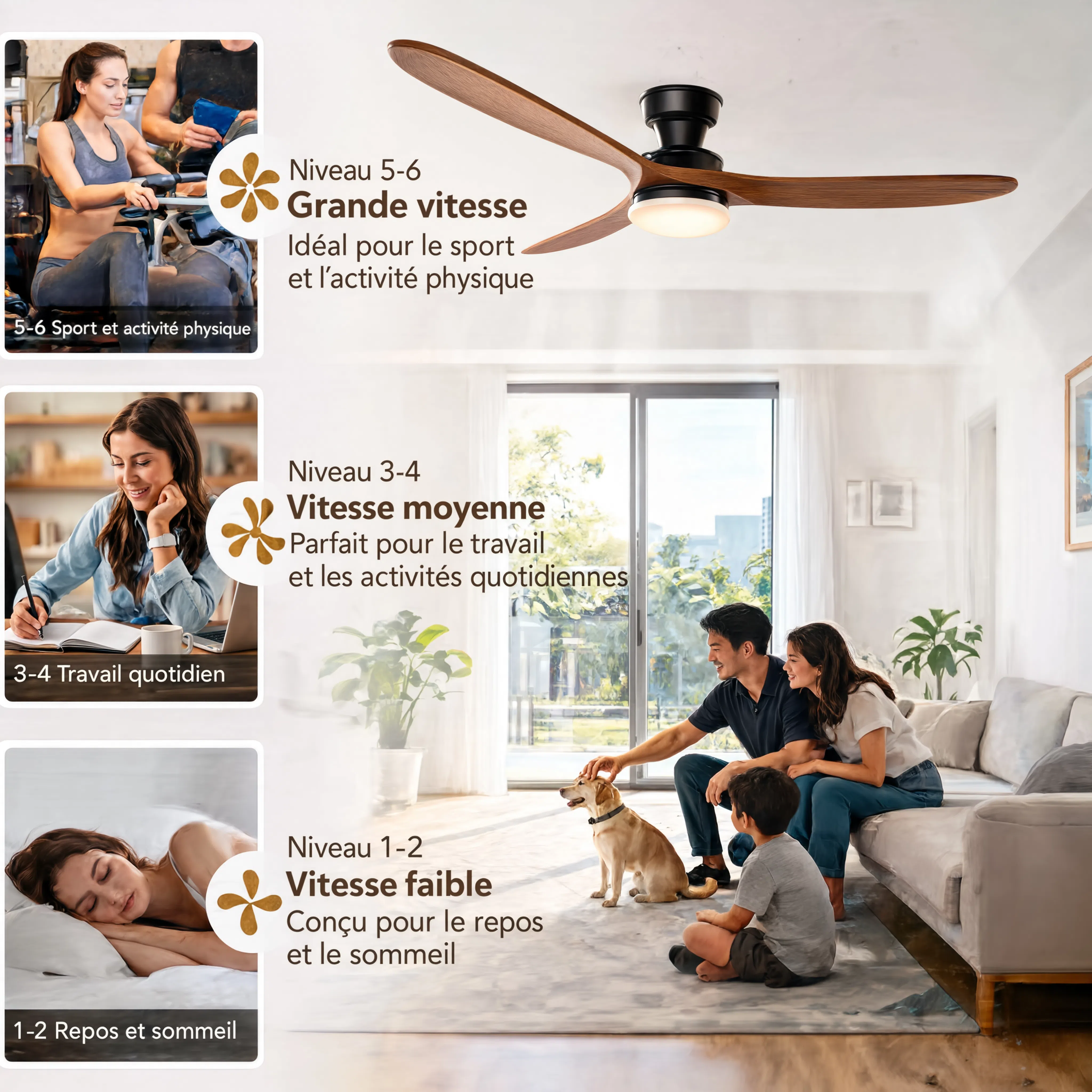 Ventilateur de Plafond Design en Bois Massif – Modèle Nordka