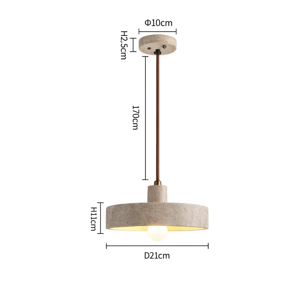 Schéma des dimensions en cm — Suspension Disque Travertin Jaune, H11cm D21cm