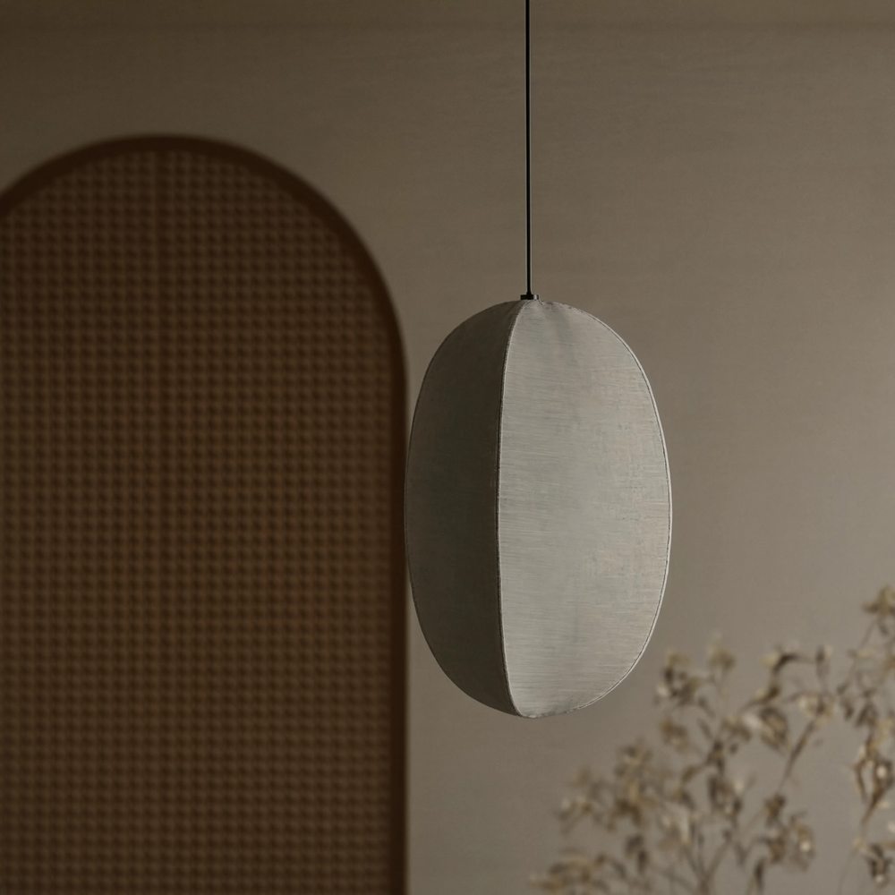 Suspension japonaise ovale en tissu texturé, vue teintée