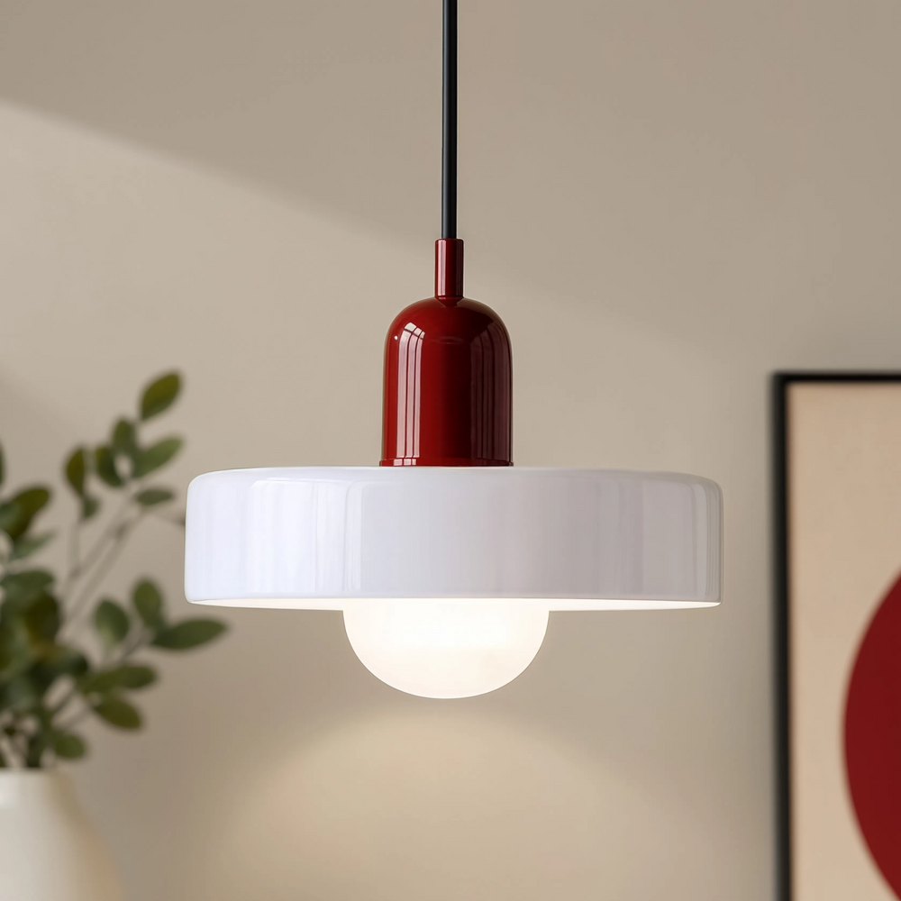 Suspension Bauhaus verre soufflé, coloris bordeaux et blanc