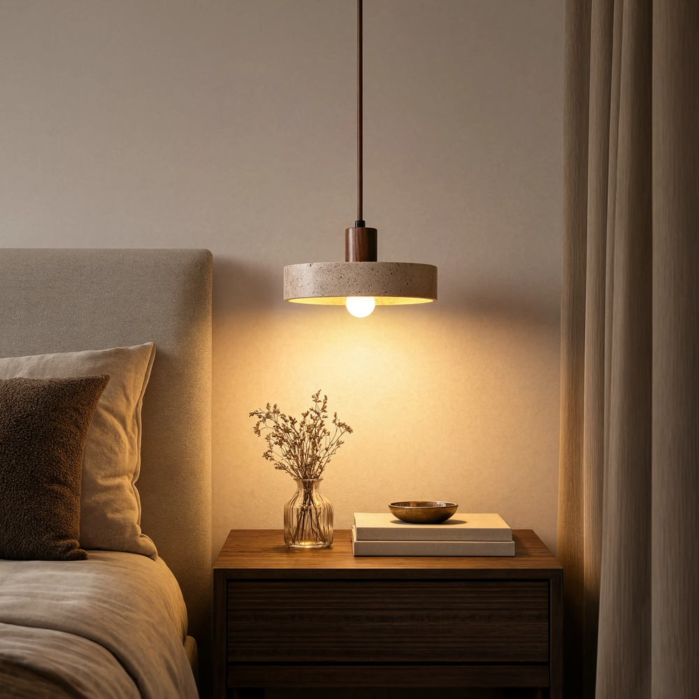 Suspension travertin jaune suspendue dans une chambre