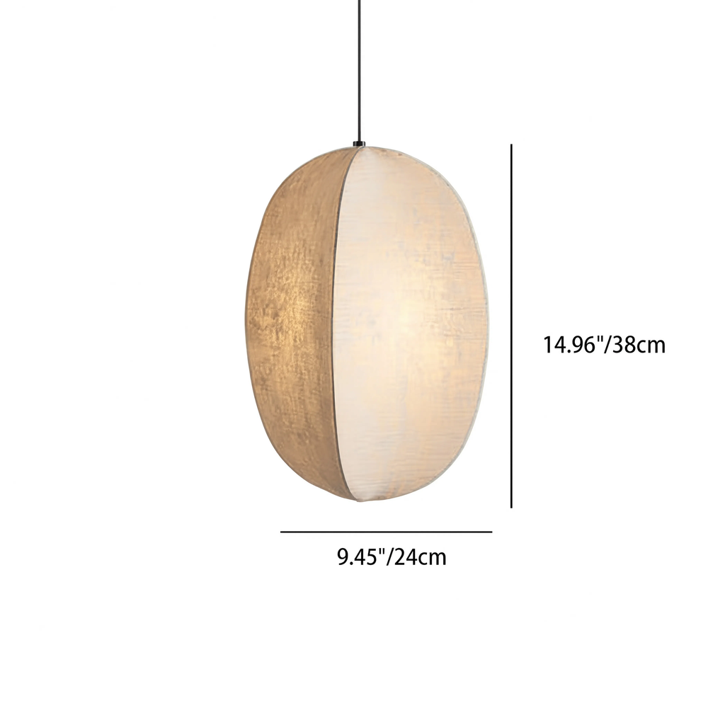 Suspension japonaise ovale en tissu texturé, vue produit sur fond blanc