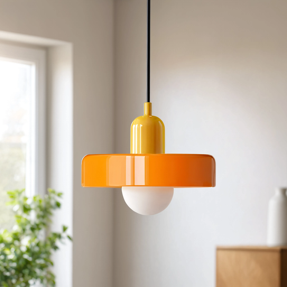 Suspension Bauhaus verre soufflé, coloris jaune et orange