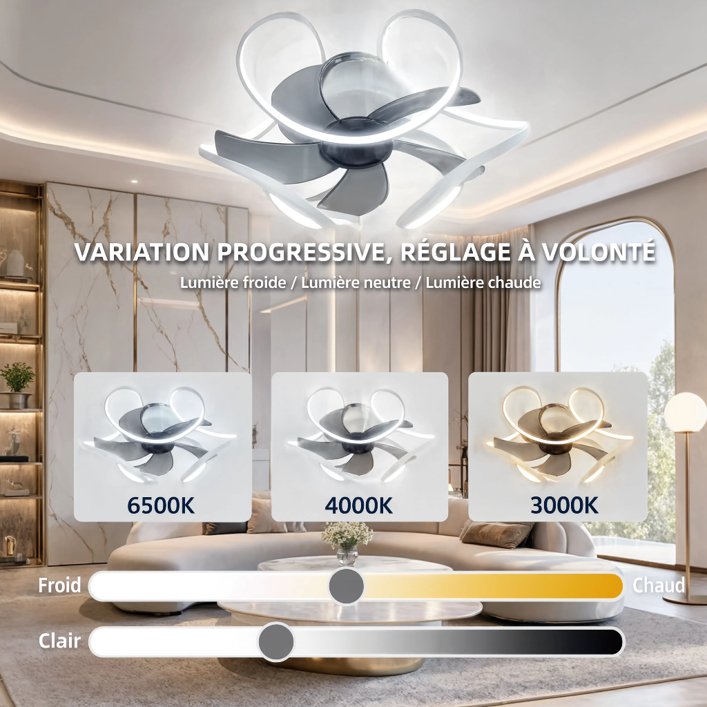 Ventilateur de Plafond Art Déco Sculptural avec LED - Modèle Harmattan
