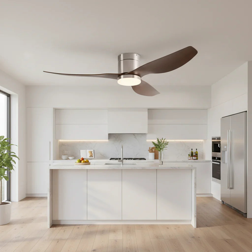 Syracus | Ventilateur LED intégrée argent et bois foncé