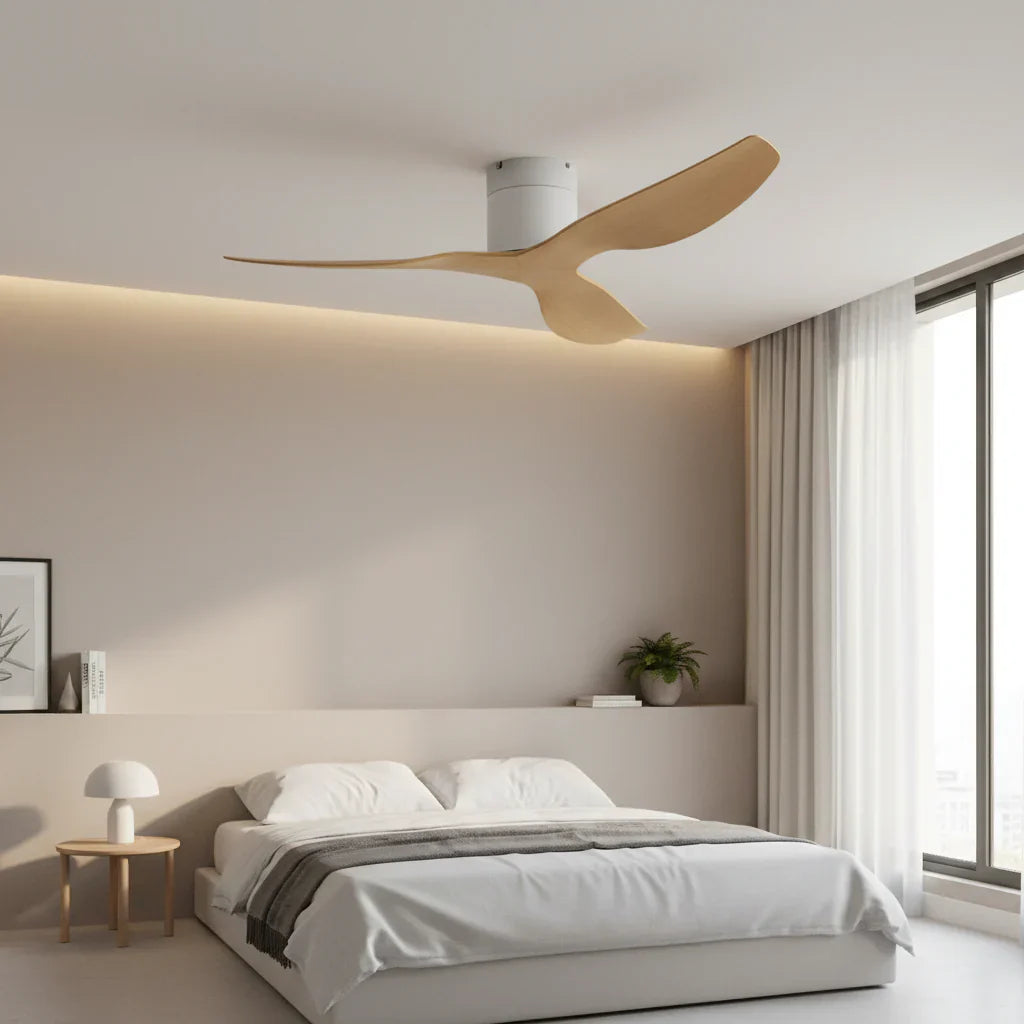 Asma | Ventilateur ultra-plat blanc et bois clair