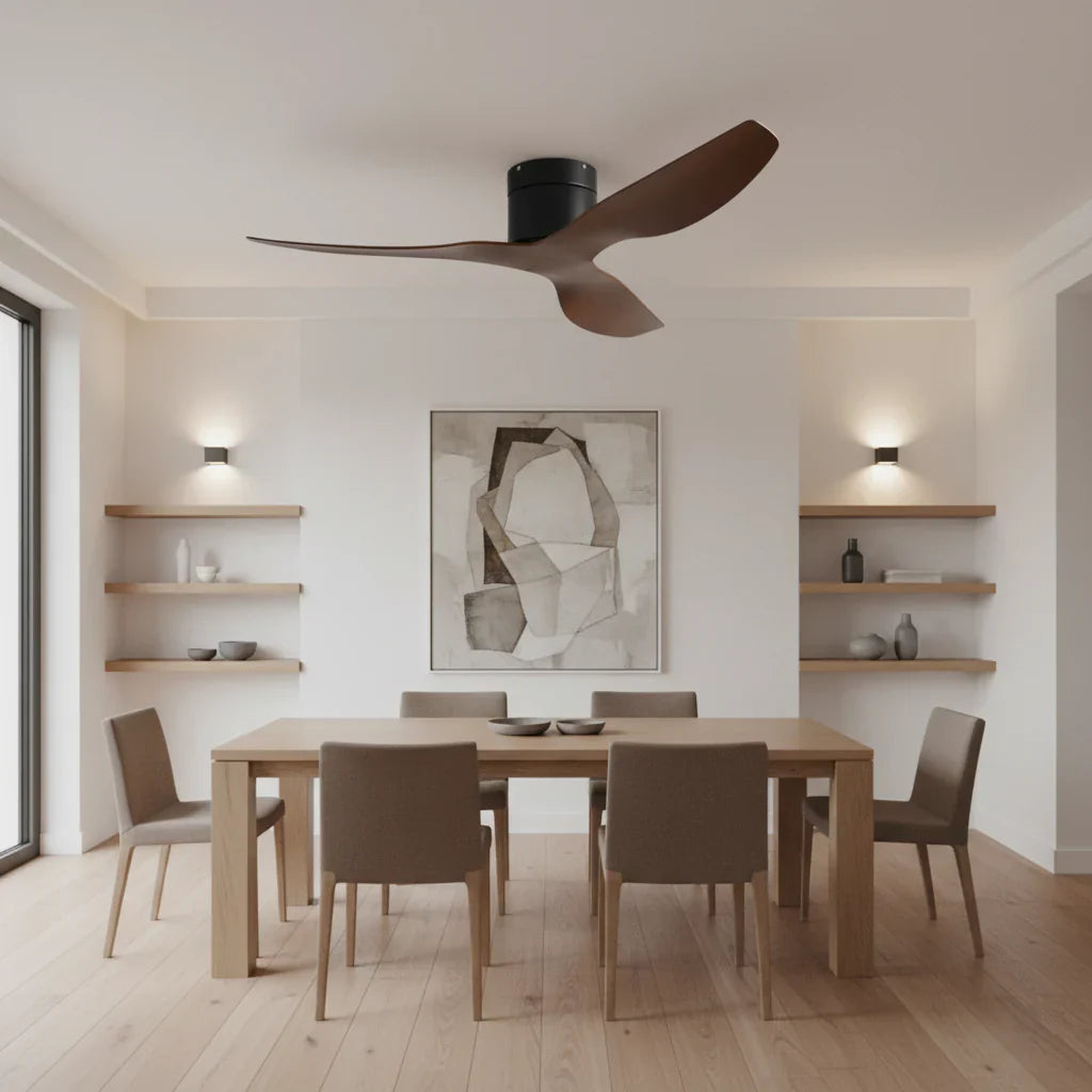 Alpha | Ventilateur ultra-plat noir et bois foncé