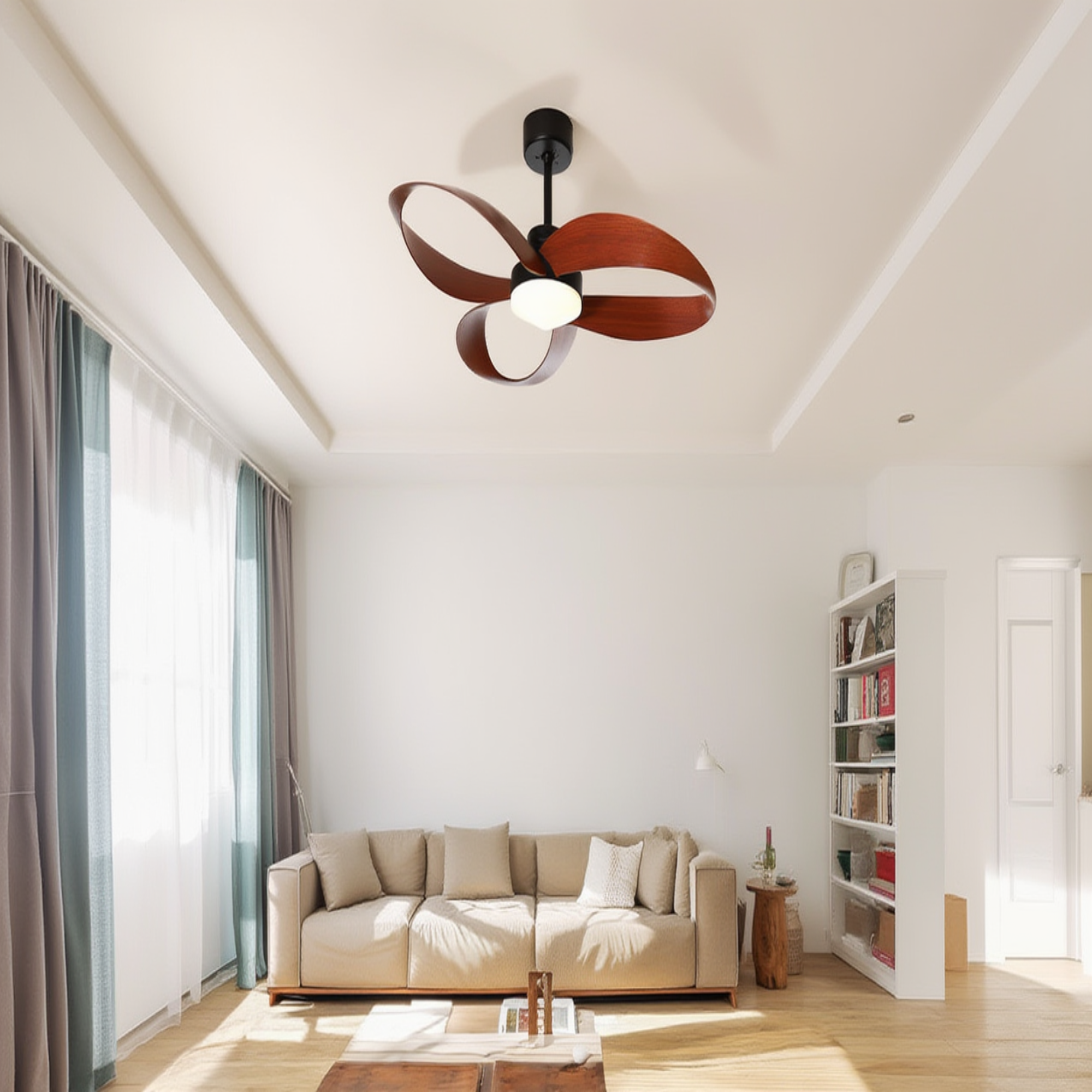 Ventilateur de Plafond Design en Bois Naturel - Modèle Sirocco