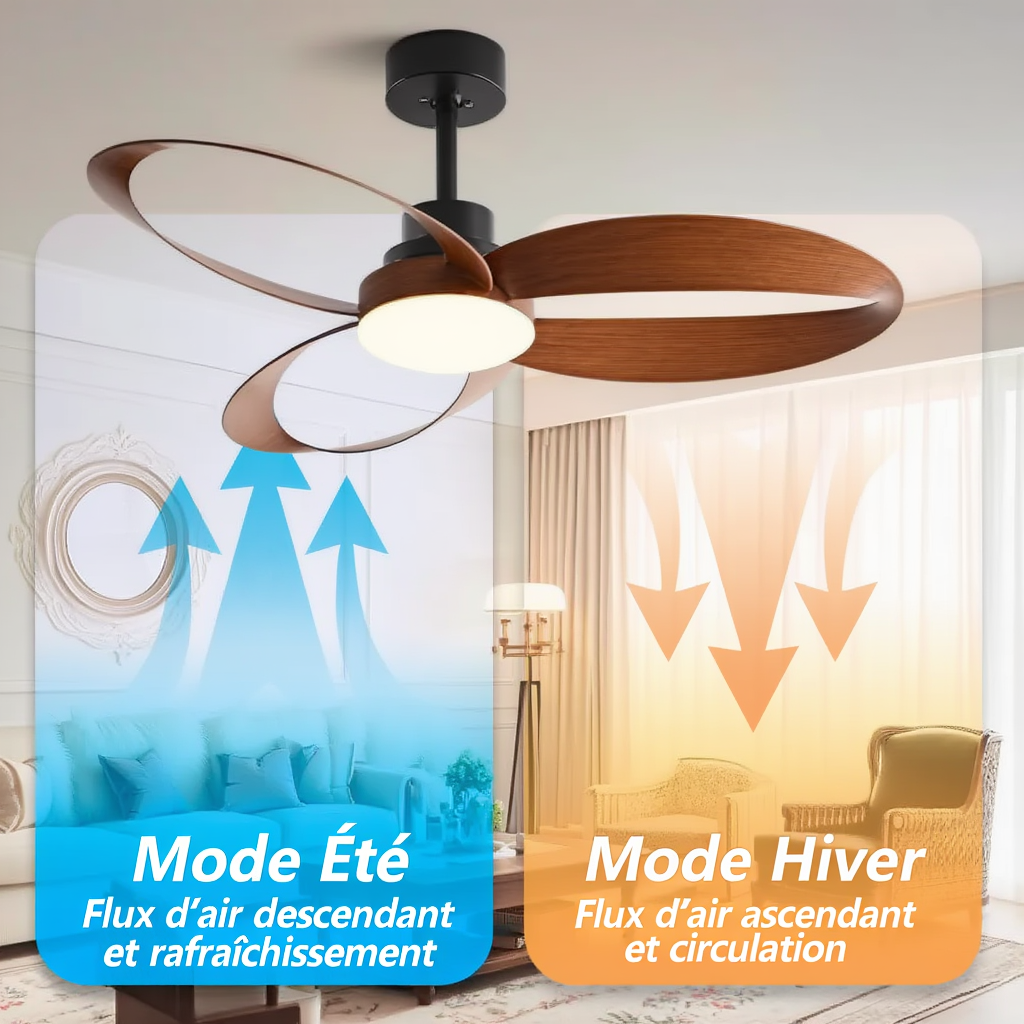 Ventilateur de Plafond Design en Bois Naturel - Modèle Sirocco