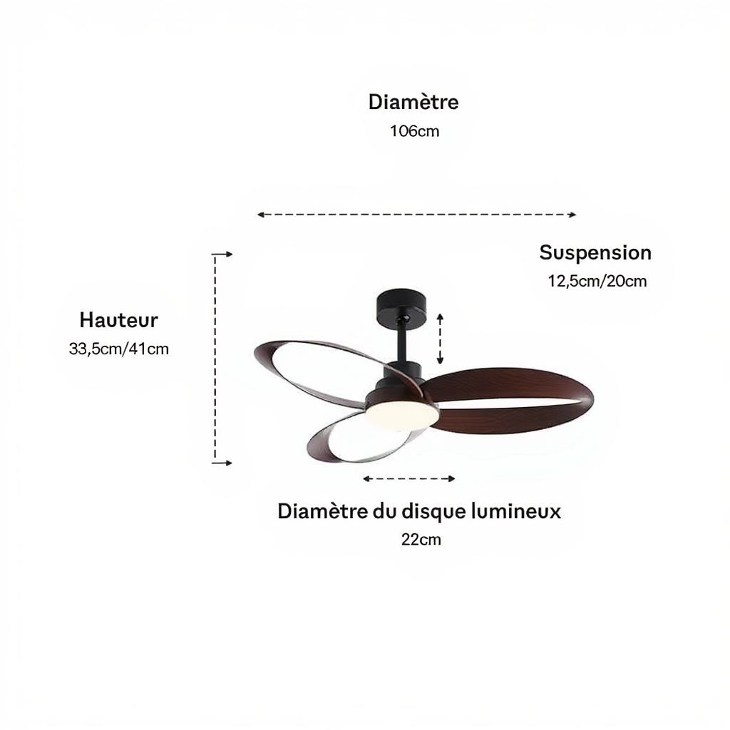 Ventilateur de Plafond Design en Bois Naturel - Modèle Sirocco
