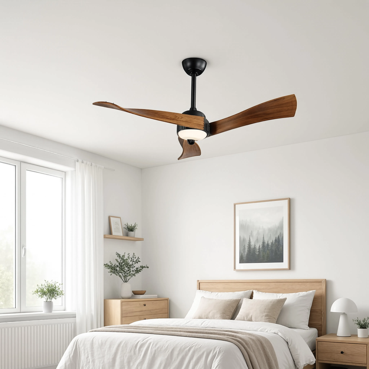 Ventilateur de plafond Cygne design nordique, chambre scandinave