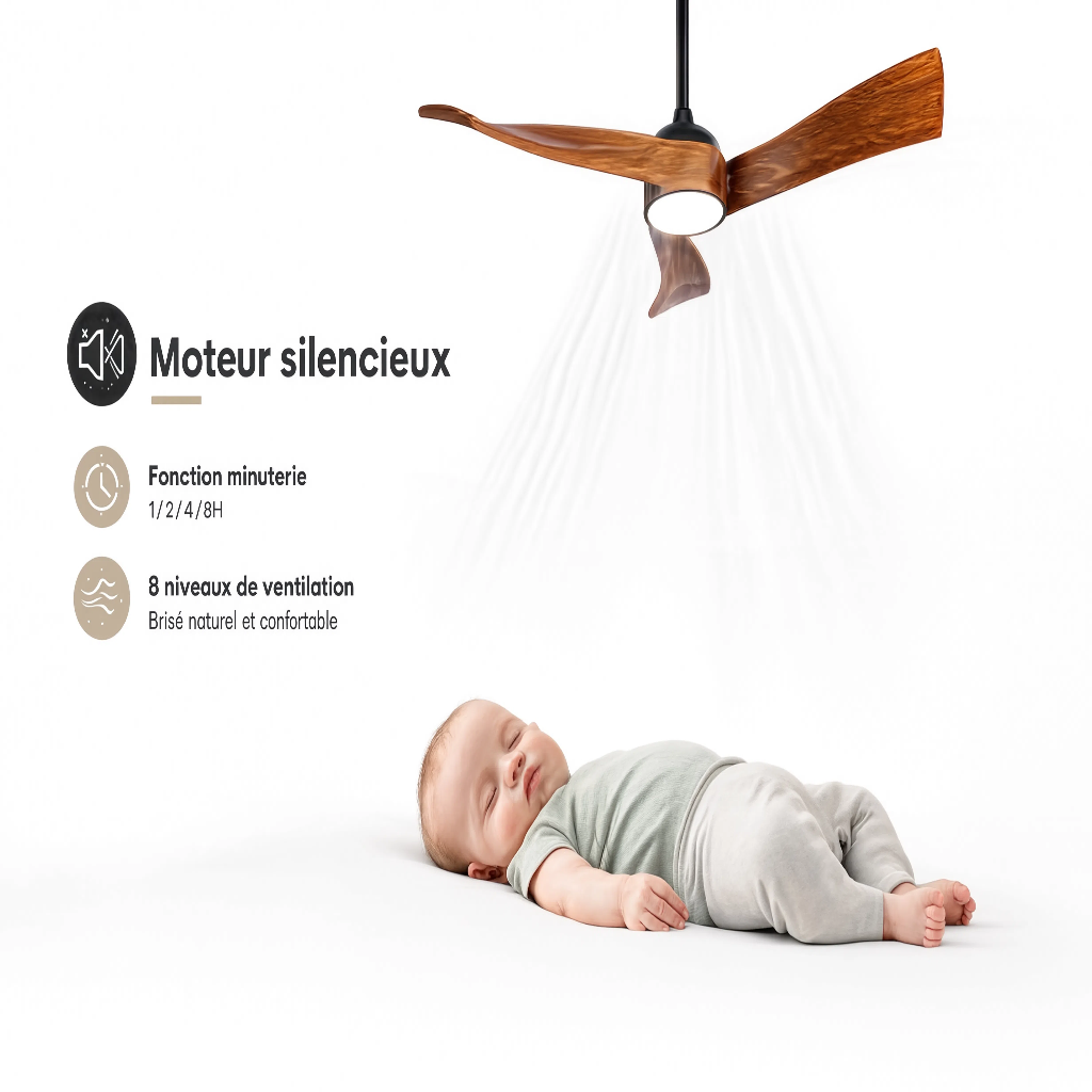 Ventilateur de Plafond Design en Bois Nordique - Modèle Cygne