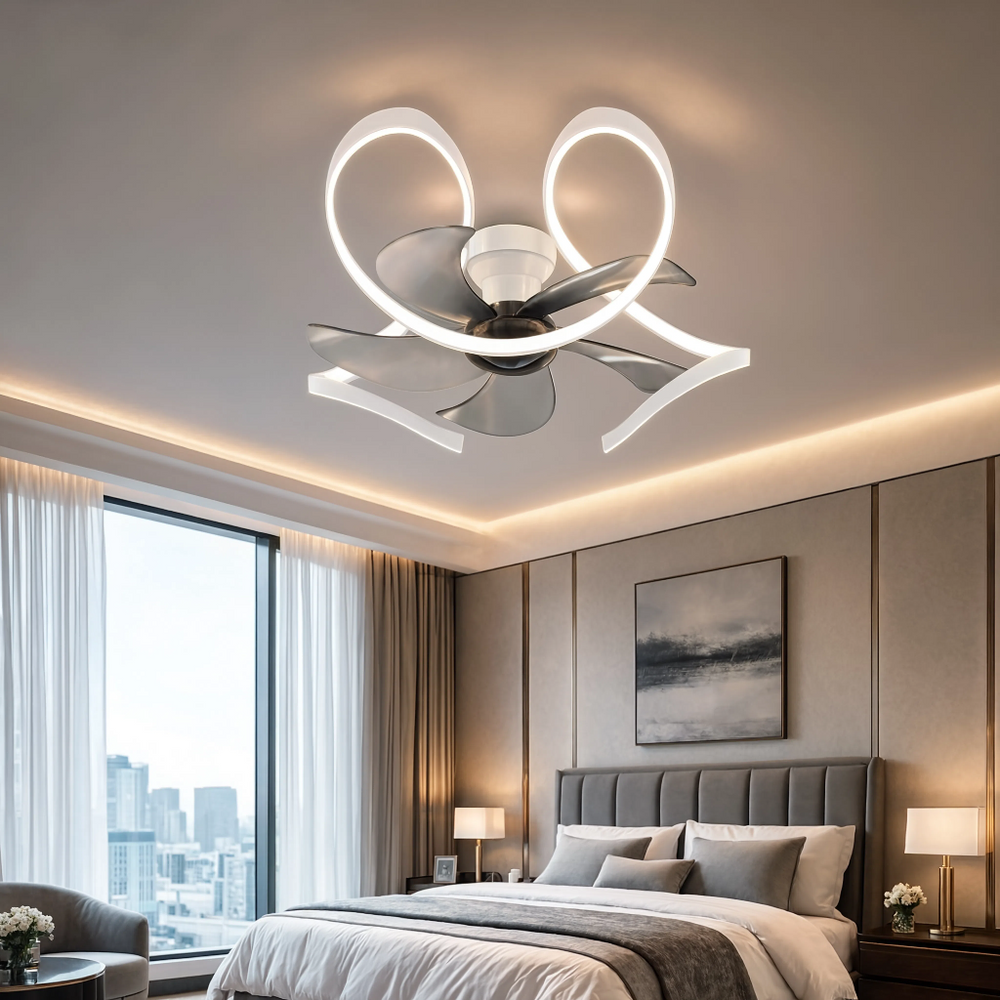 Ventilateur de plafond Harmattan blanc Art Déco, chambre de luxe