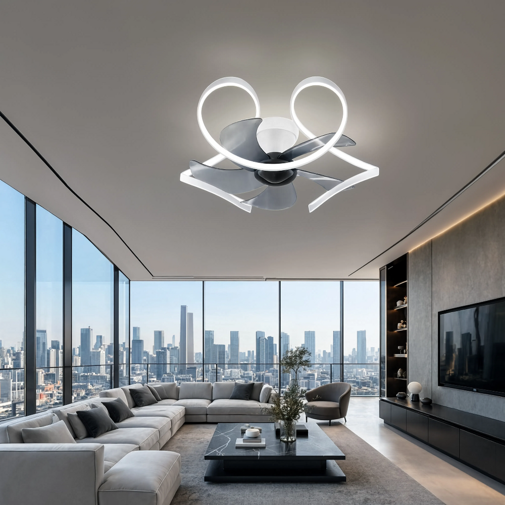 Ventilateur de plafond Harmattan blanc Art Déco, dans un penthouse