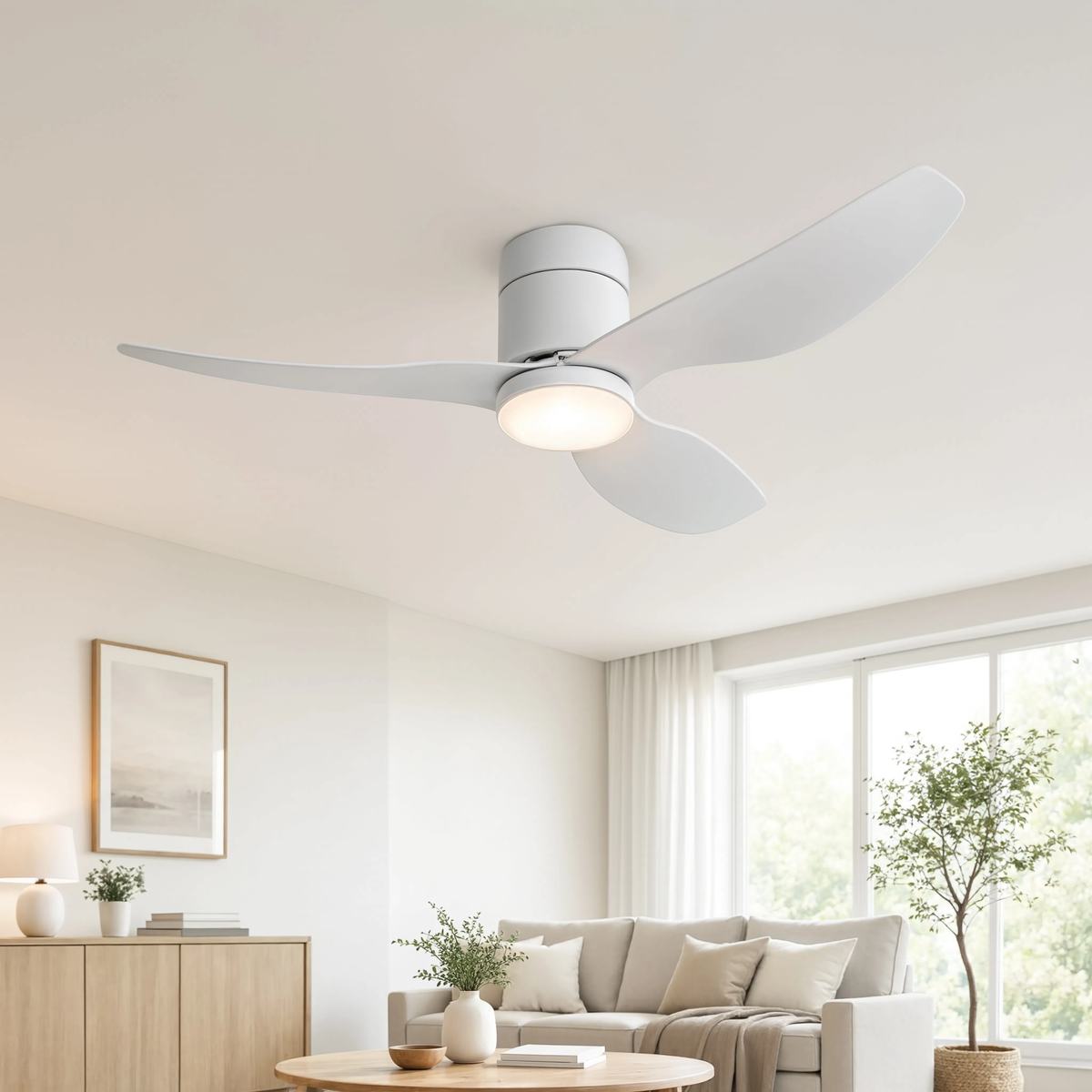 Ventilateur de plafond Syracus finition blanche, en intérieur