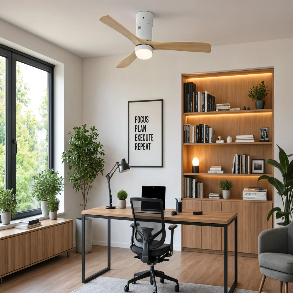 Ventilateur de plafond compact Mia bois clair, bureau