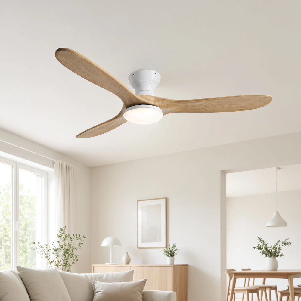 Ventilateur de plafond Nordka bois clair, intérieur scandinave