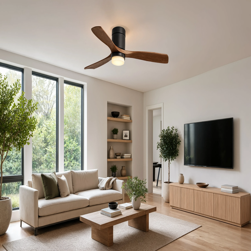 Ventilateur de plafond compact Mia bois foncé, salon