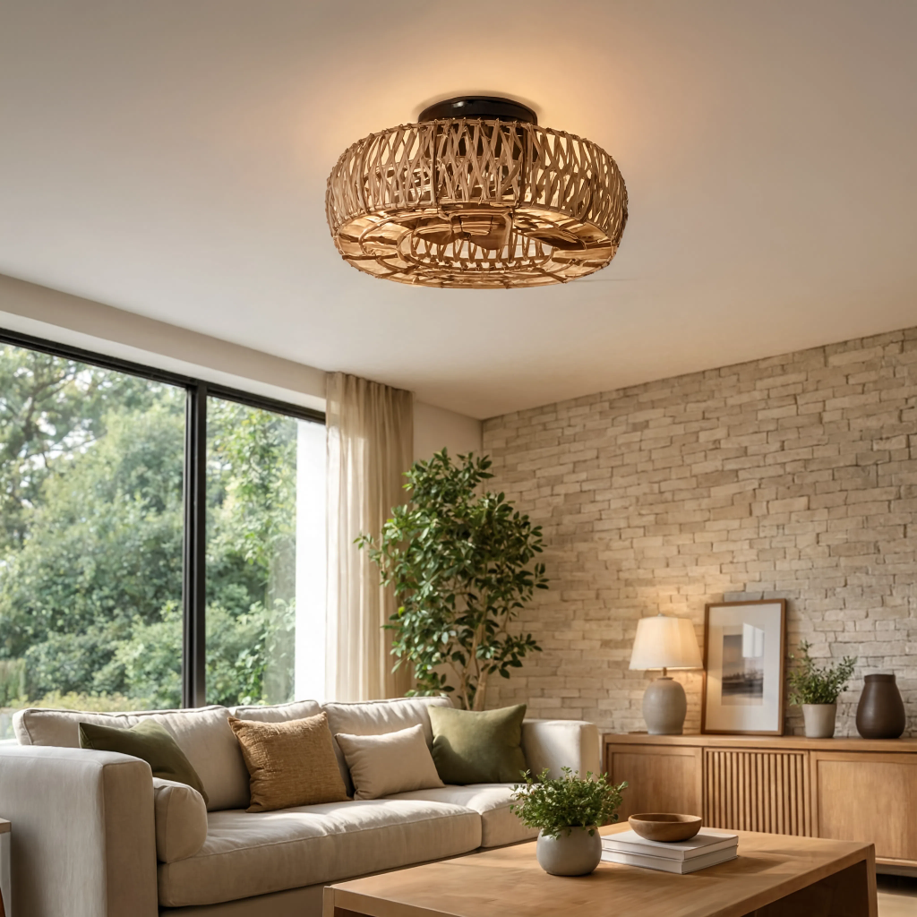 Plafonnier Ventilateur de Plafond Rétro en Corde de Chanvre — Modèle Riviera