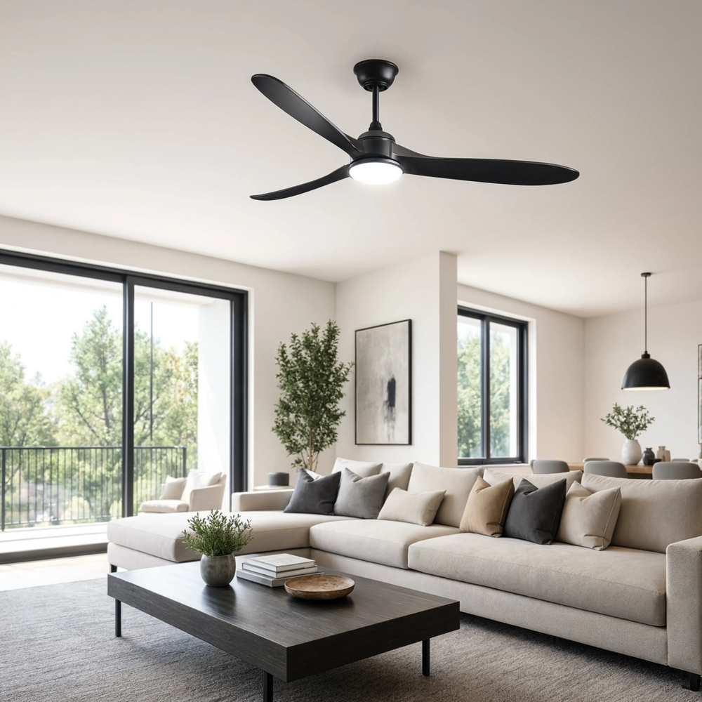 Ventilateur de plafond Alizé finition noire, salon moderne