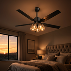 Ventilateur de Plafond Design Lustre 5 Globes en Verre Modèle Galaxie