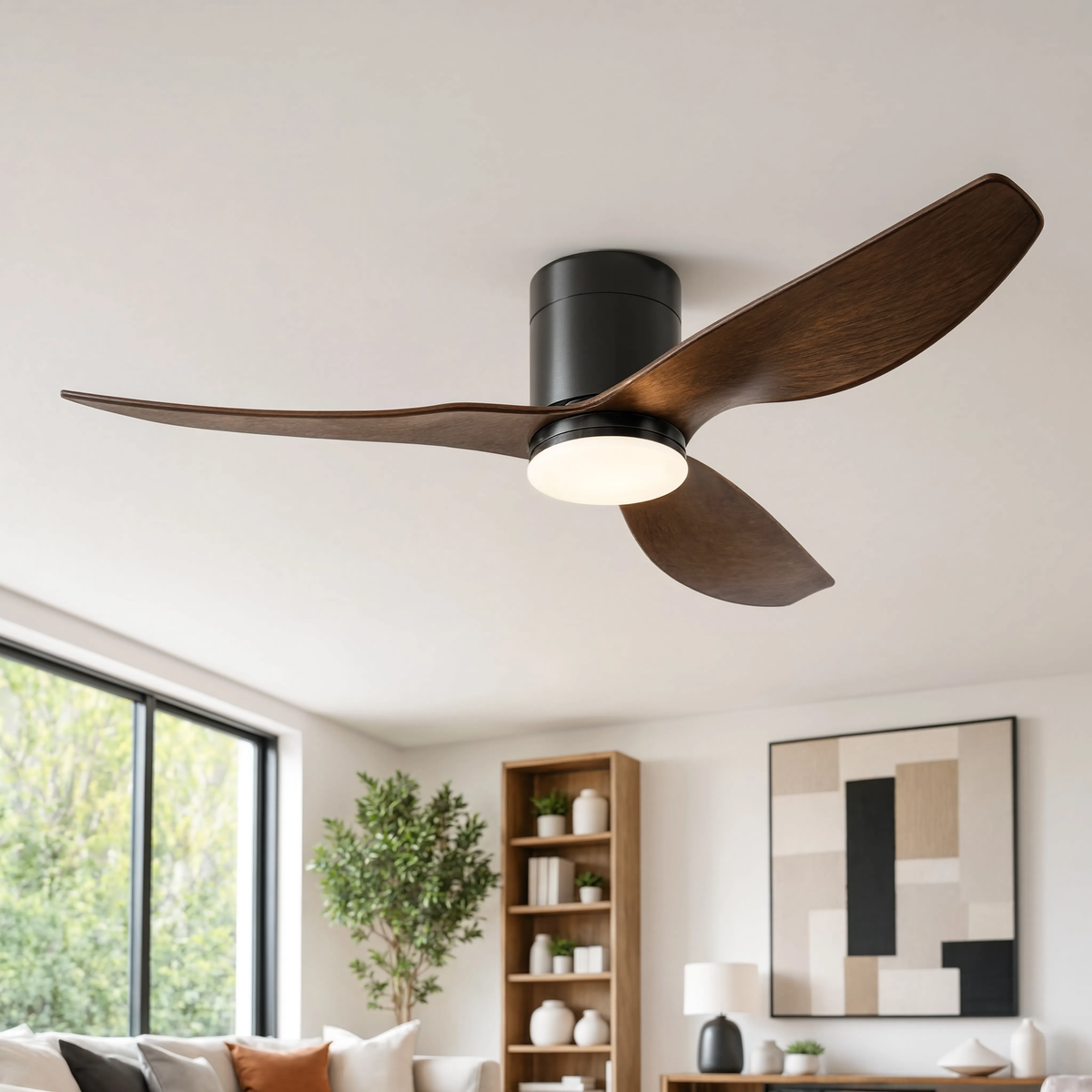 Ventilateur de plafond Syracus finition noir et noyer, en intérieur