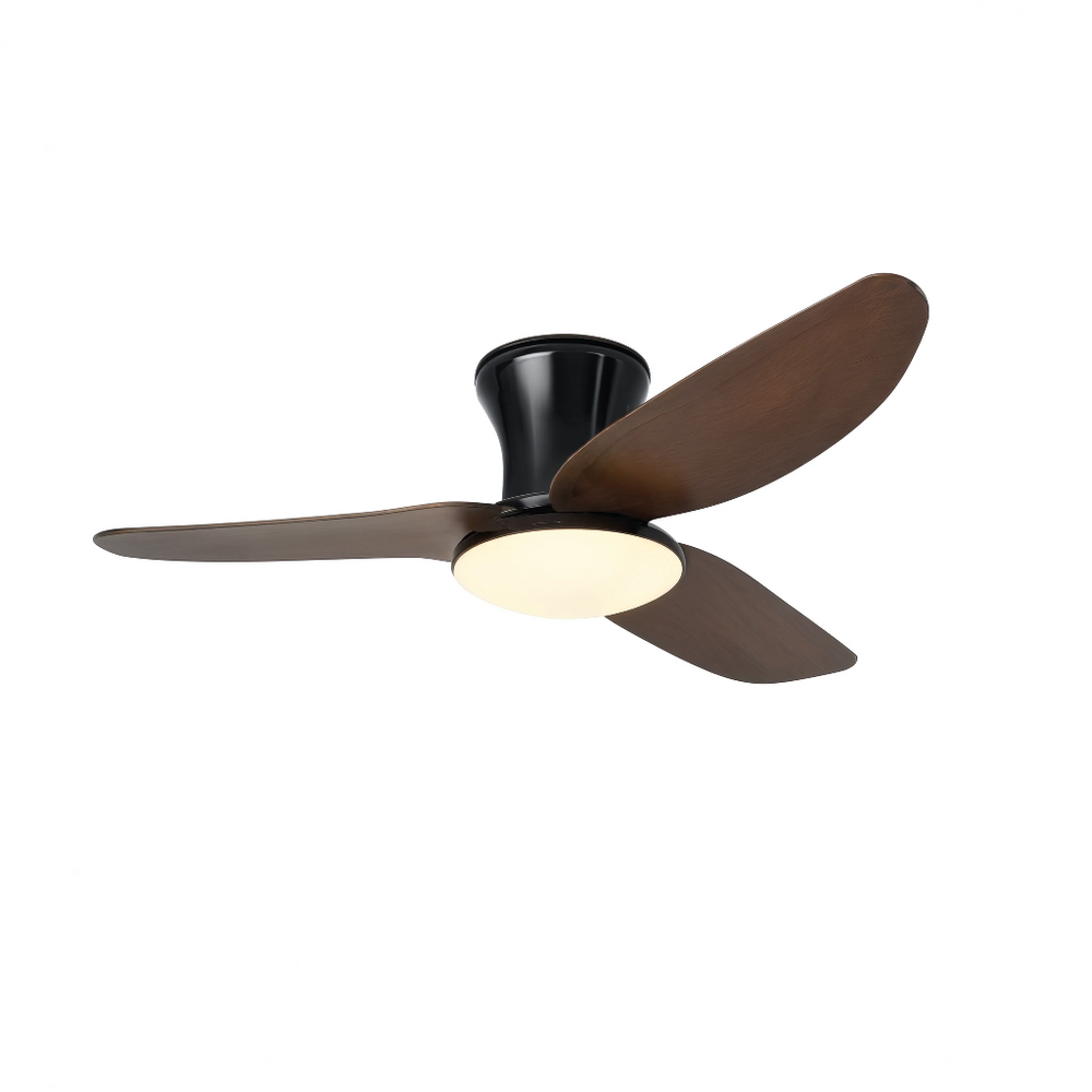 Ventilateur de plafond Mistrale noir et bois foncé, vue centrée