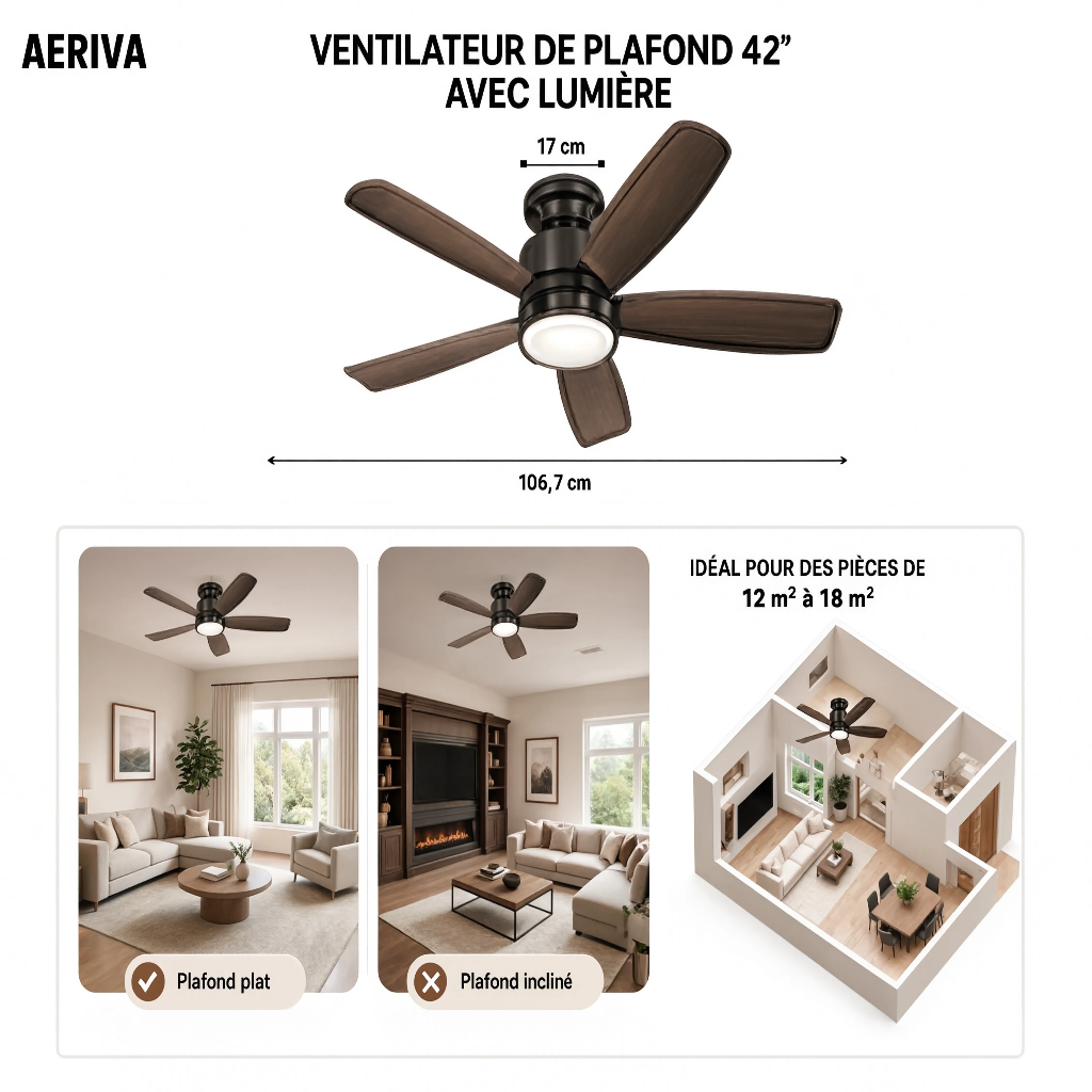 Ventilateur de Plafond Design Moderne & Épuré - Modèle Helixir